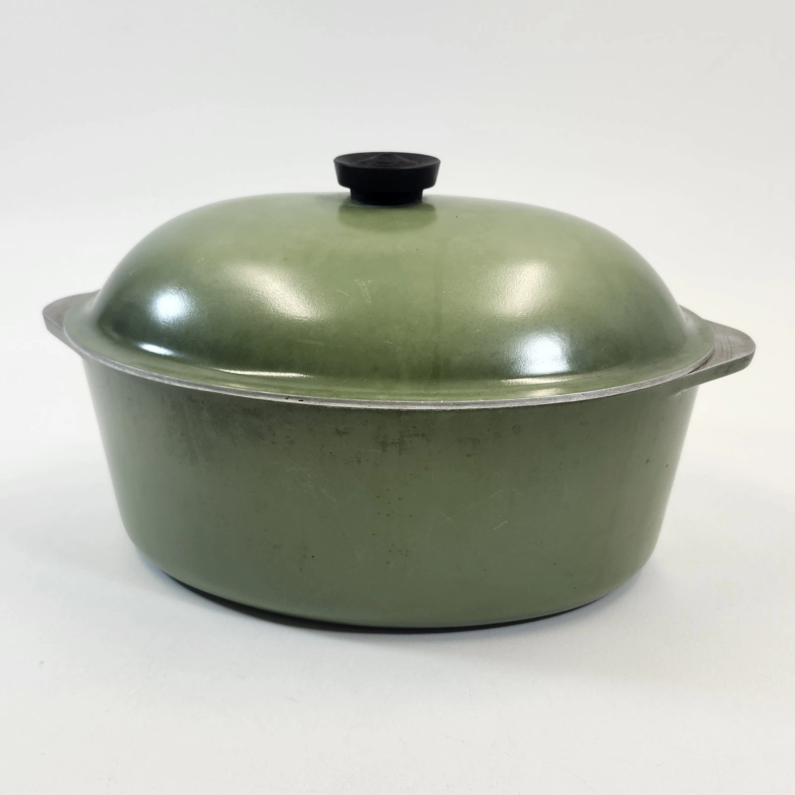 Club Aluminum Oval Roaster 6 Quart Green Lid Avocado Dutch Oven 14.5” Vintage