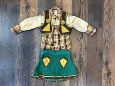 Vintage Texson Western Girl Costume Plaid Shirt, Fringe Vest, Green Skirt 2T