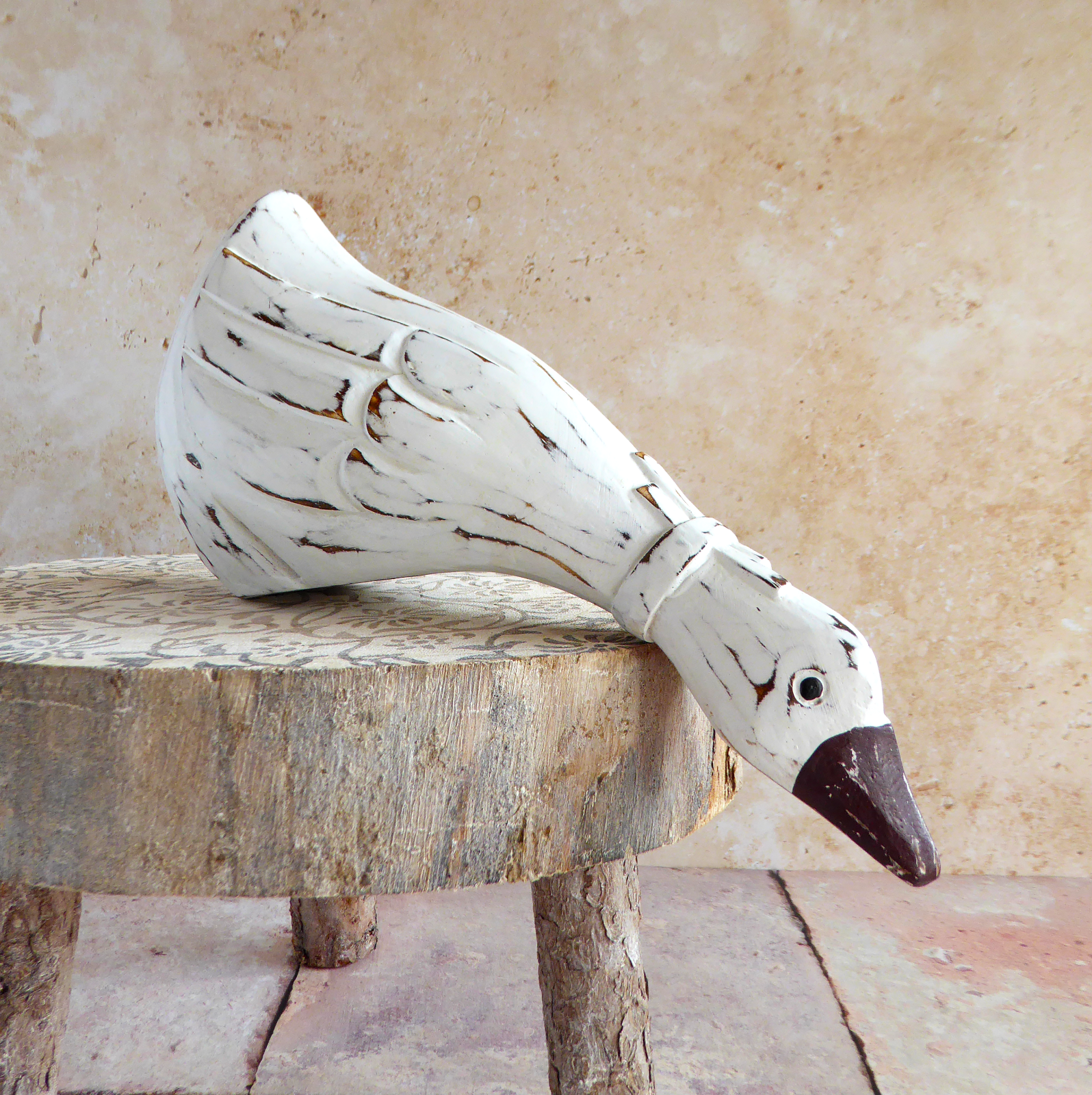 Wooden Duck Shelf Sitter Ornament Rustic Distressed Country Bird Home Decor Gift