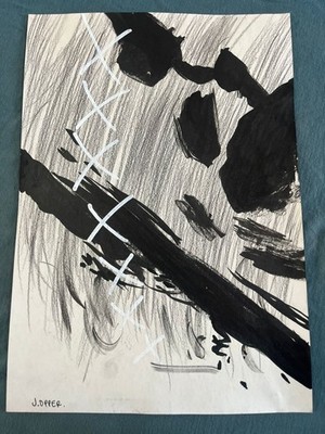 JERRY OPPER drawing and painting on old paper signed stamped vintage