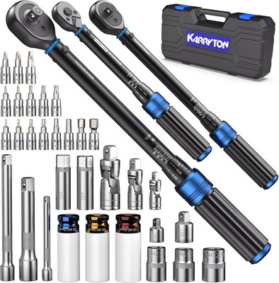 35Pc Torque Wrench Set 1/4 3/8 1/2-Inch Drive, Cr-Mo/72-Tooth/Dual Scale ±3% Acc