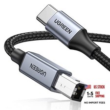 UGREEN USB B to USB C 6 FT Printer Cable, Nylon USB B to C Cord 6.6 FT Silver