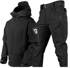 Warm Hooded Jacket Mens Combat Waterproof Tactical Coat With PANT Set UK Outdoor