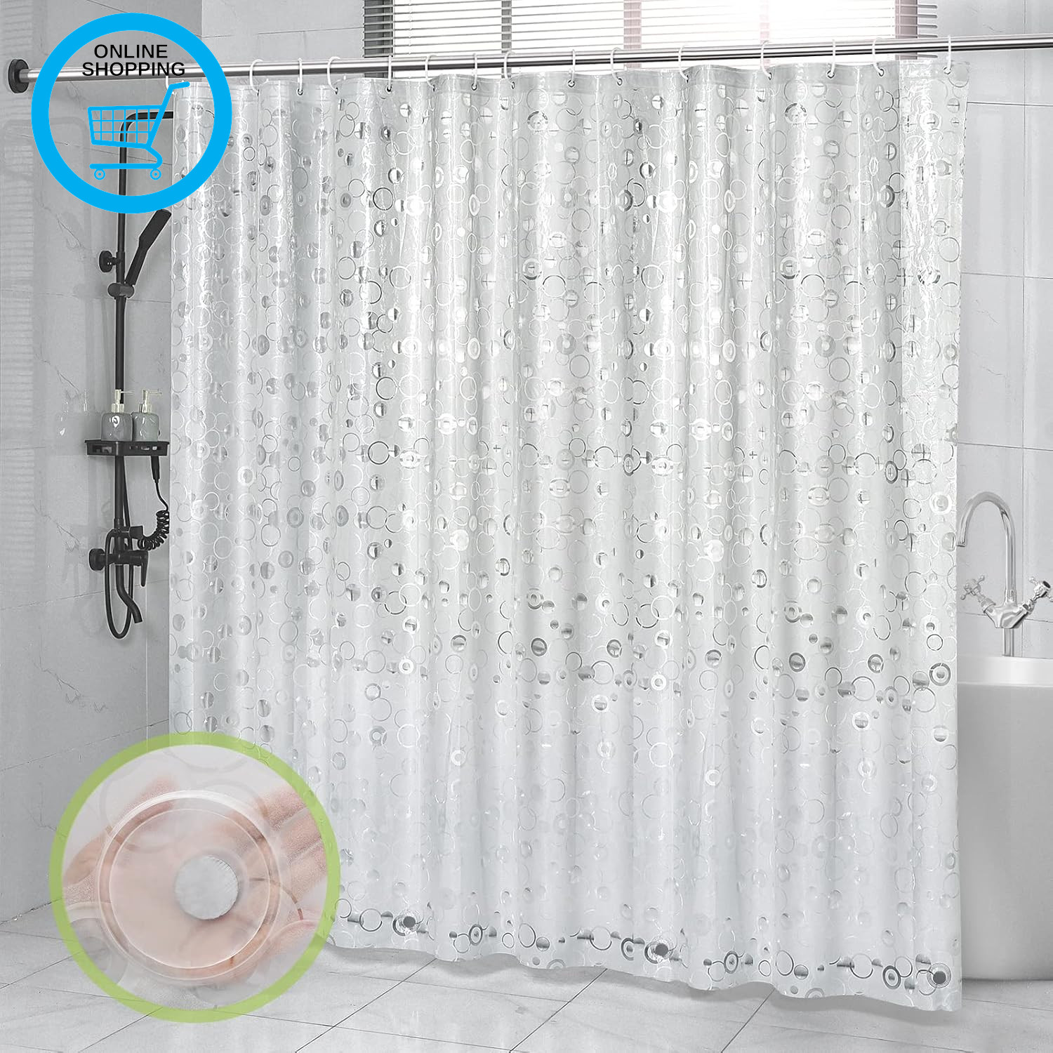 Clear Shower Curtain, 200×240Cm Extra Wide Shower Curtain for Bathroom EVA Weigh