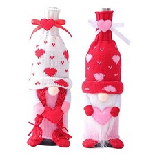 Valentine's Day Gnome Wine Bottle Covers, 2 Pack Tomte Swedish Gnomes Wine 