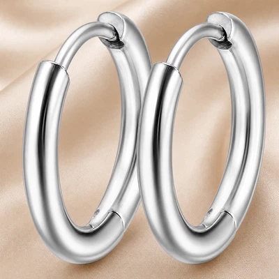Creolen Edelstahl Damen Herren 8-25mm 2mm 2,5mm Gold Silber Schwarz Klappcreolen - Bild 1 von 4