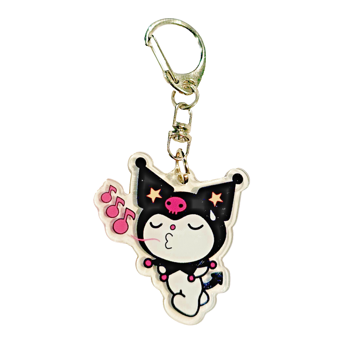 Kuromi Acrylic Keychain Sanrio Charm with Whistling Music Notes