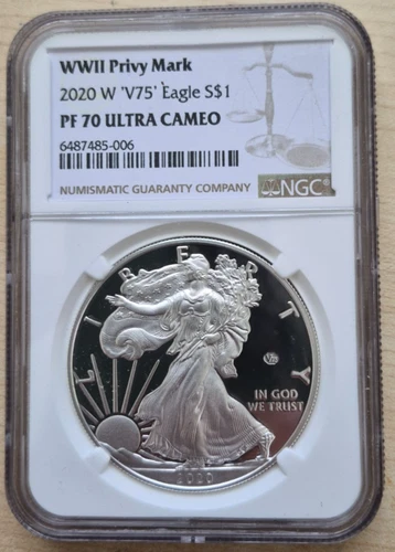2020 W V75 WWII Privy mark. PF70 NGC ULTRA CAMEO American silver eagle
