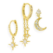 Sonateomber Gold Moon Star Sun Small Hoop Earrings Set for Women, 3PCS