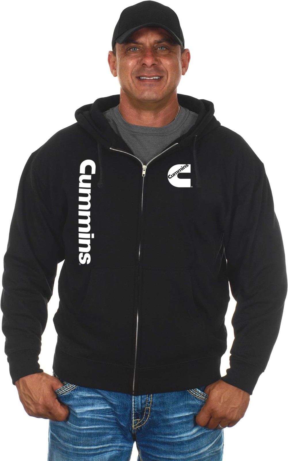JH Design Men's Cummins Diesel Hoodie Full Zip Up Black Hooded Sweatshirt image 2