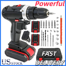 21V Cordless Impact Driver Electric Hammer Drill Combo Kit W/2 Battery & Charger