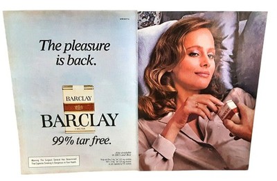 1981 Barclay Cigarettes 99% Tar Free Vintage Print Ad Tobacco Woman 2 Page