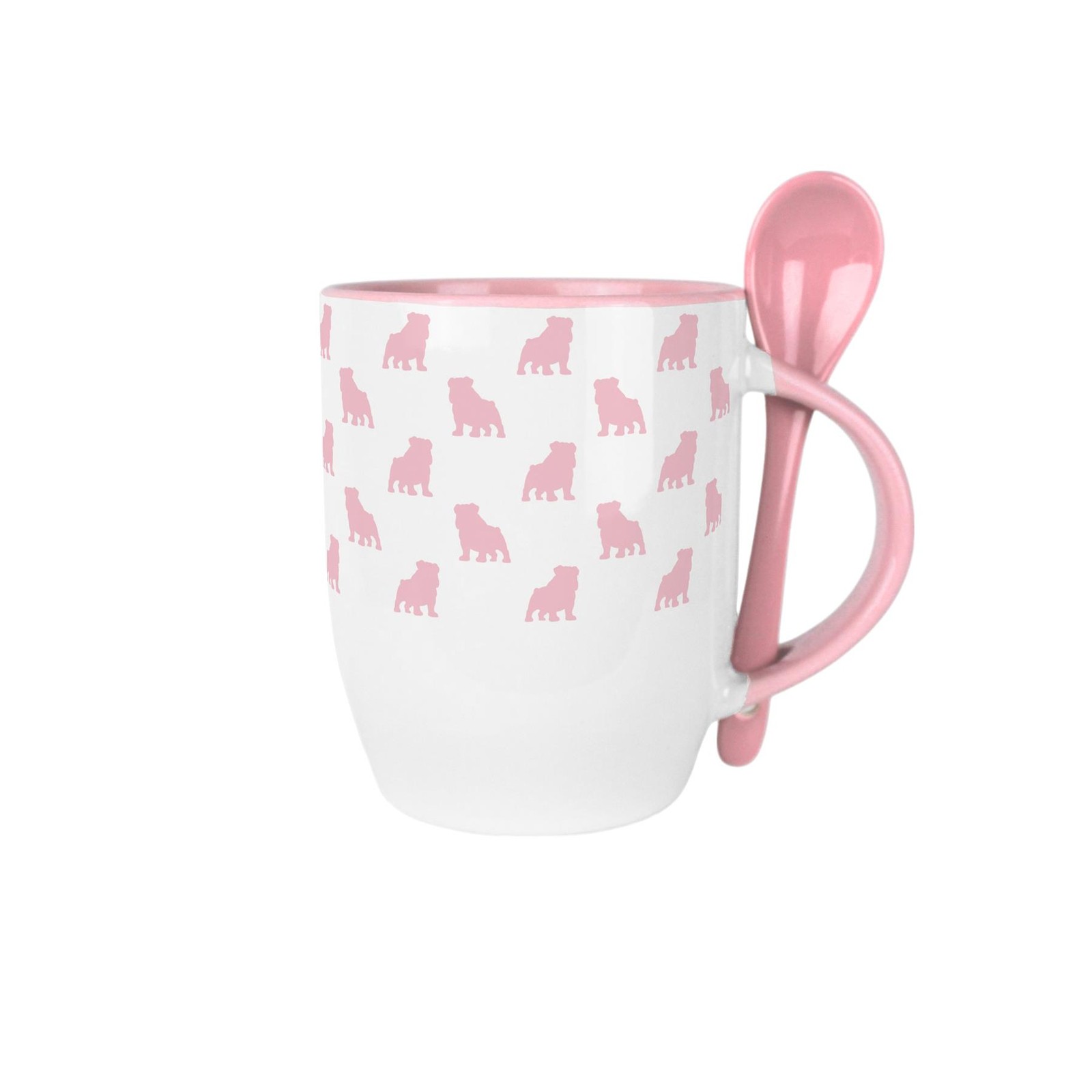 Bulldog Mug & Spoon Set - Pink Silhouettes Ceramic Cup Gift for Dog Lovers