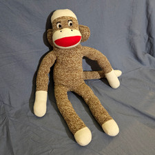 Vintage Handmade Sock Monkey Knit Plush Retro Red Heel Toy