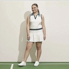 Prince Pickleball Dress Womens Small Cream Green Pleated Athletic Collared