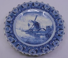 VINTAGE DELFTS BLAUW HOLLAND HAND PAINTED BLUE & WHITE WINDMILL WALL PLATE