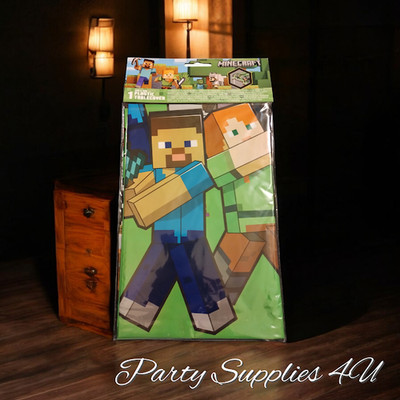 Minecraft Kunststoff Tischdecke/Stoff/Jungen/Gaming/Xbox/PS5/Blöcke/Party/180cm