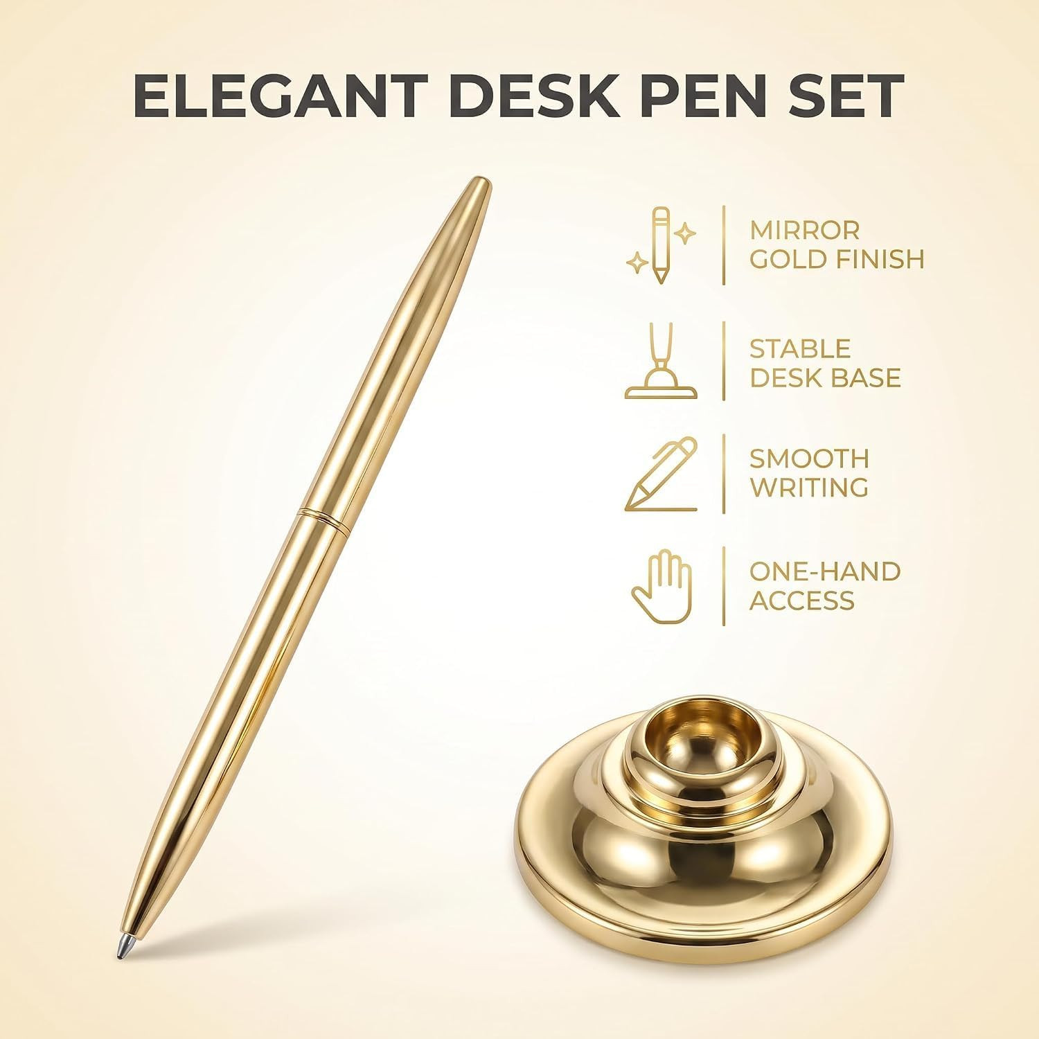 как выглядит Gold Pen And Pen Stand Round Holder Signing Set Metal Attached To Desk Base For фото