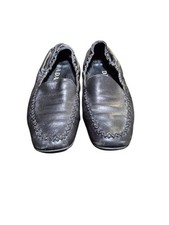 PRADA Black Leather Scrunch Flats Shoe Loafer 37.5 1D0801