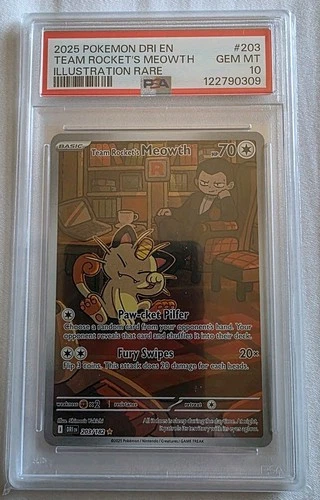 Pokémon Destined Rivals - Team Rocket's Meowth Illustration Rare PSA 10 #203/182