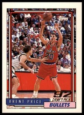 1992-93 Topps #340 Brent Price RC Rookie Washington Bullets Card EX MT. rookie card picture