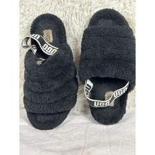 Ugg Fluff Yeah Black Genuine Shearling Slide Sandals Womens Size 8 Siper Soft
