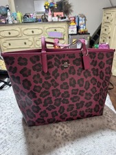 Coach Hot Pink Leopard Print Reversible City Tote RARE