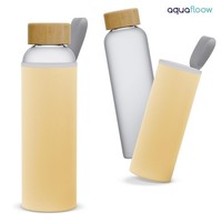 Wasserflasche 700Ml Borosilikatglas Mit NeoprenhüLle Und Bambusdeckel Aquafloow