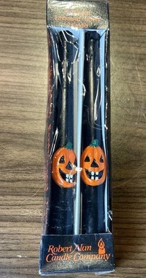 VINTAGE HALLOWEEN PUMPKIN TAPER CANDLES 2CT 10'' ROBERT ALAN CANDLE CO.