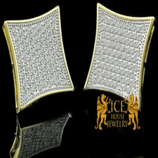 Yellow Gold Tone G/P Men's Women Lab Diamond Kite Square Screw Back Stud Earring