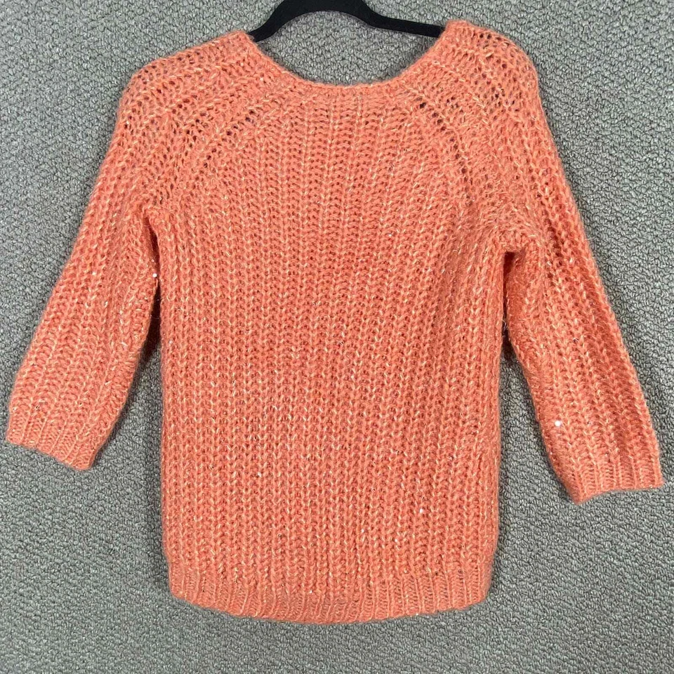 Suéter feminino Anthropologie de malha com nós ponto solar XS coral aberto lantejoulas de malha - Imagem 4 de 4