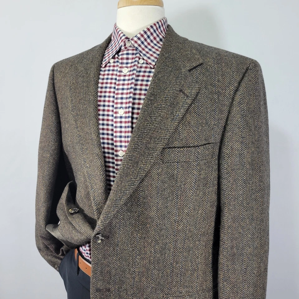 Casaco esportivo masculino Cricketeer tweed blazer dois botões marrom lã espinha de peixe 46R - Imagem 3 de 4