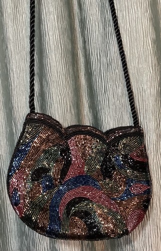 Vintage bunte Hand Perlen Schulter Clutch Handtasche und passender Gürtel