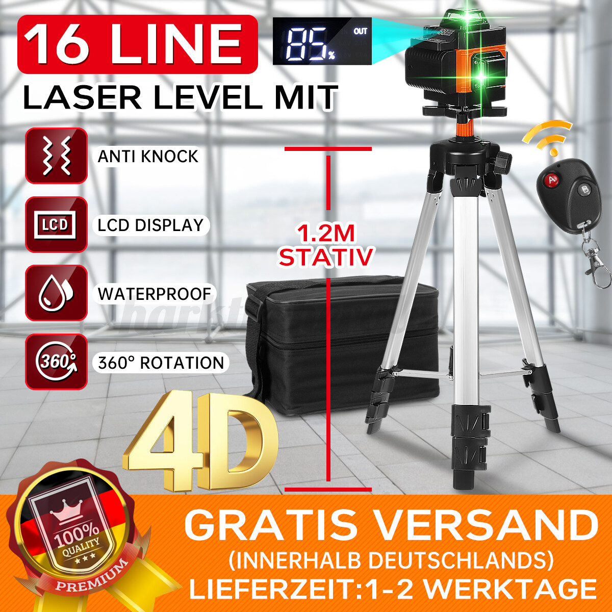 Trade Shop - Livella Laser A Verde 16 Linee Autolivellante 4x360 Con Base Di Treppiede 93533546 - Foto 2