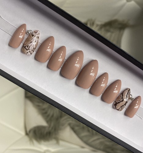 🔥CUSTOM Gel Press On False Nails, Snake Piercing, Short Stiletto, 10p W/ kit