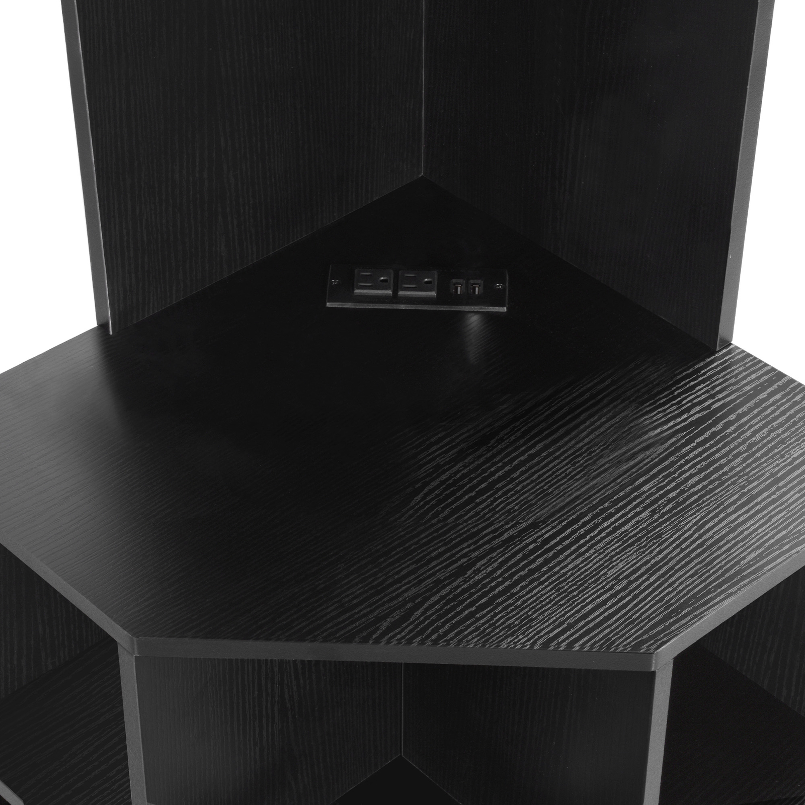 6 Tier Corner Bookshelf Bookcase Wooden Rack Storage Display Office USB Ports