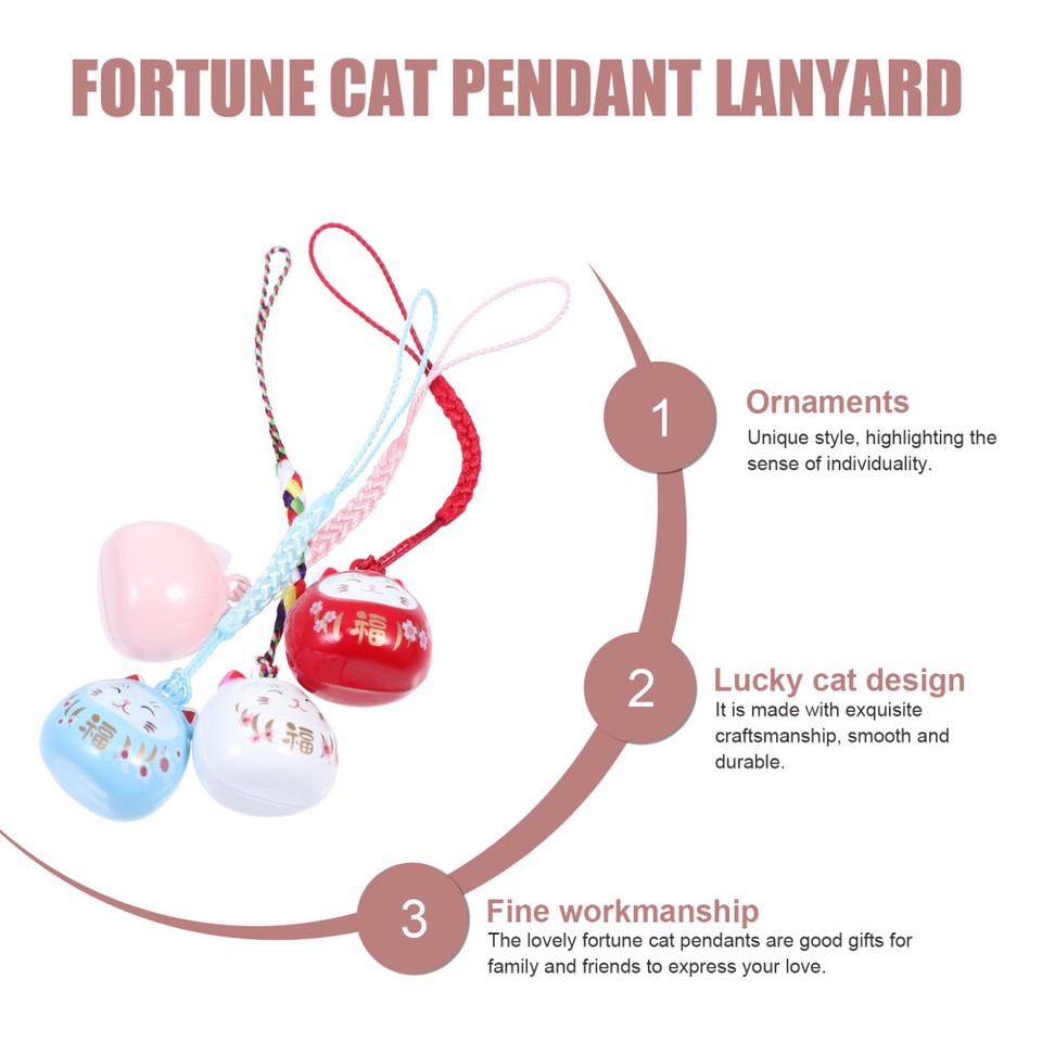 4 Pcs Luck Cat Key Ring Pendant Fortune Chain Japanese Car Hanging