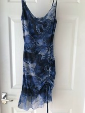 PRETTYLITTLETHING BLUE PATTERNED STRAP DRESS SIZE 8