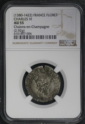 (1380-1422) France Charles VI Silver Floret 2.92g NGC AU-55 Chalons-en-Champagne - 第 1/2 張圖片