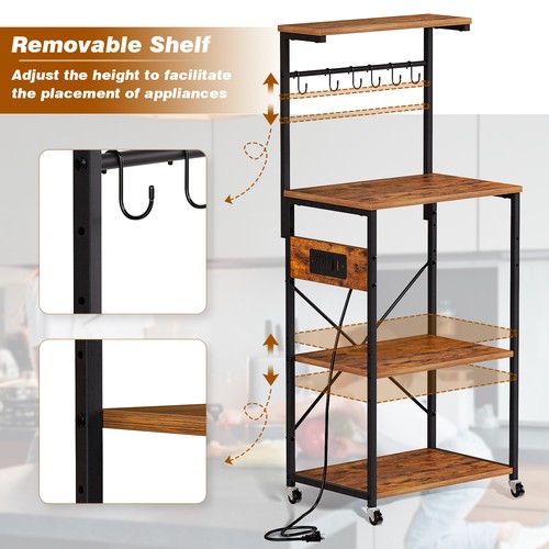 4 Tier Kitchen Bakers Rack with Power Outlet Microwave Stand Coffee Bar Station - Picture 3 of 9