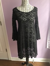 NWT Audrey 3+1 Black Floral Lace Long Sleeve Open Back Dress Women's Small 4 6