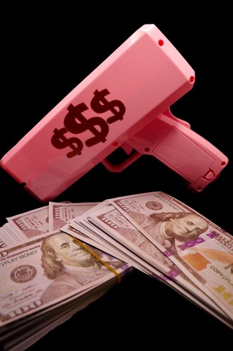 Money Gun Cash Spray Toy Cannon Shoot Gun Funny Gift Party Game Gold +100 Notes - Picture 21 of 39
