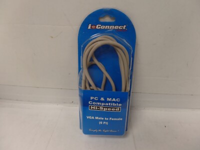 VGA Male to Female 6' Cable, idotConnect by PPA Int'l. NEW IN PACKAGE