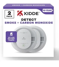 Kidde Smoke & Carbon Monoxide Detector, 10-Year Battery Powered 2Pk -Damaged Box