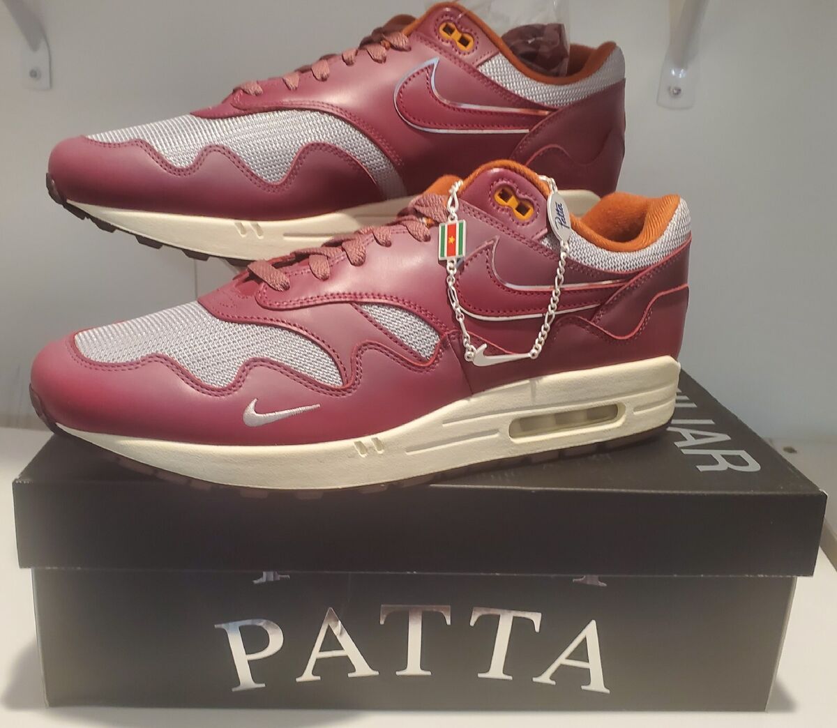 NIKE Air Max 1 Patta Waves D09549-001 Silver/Rush Maroon NIKE Air Max 1 Patta Waves D09549-001 Silver/Rush Maroon