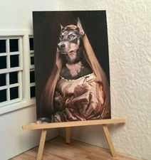 Miniature Dollhouse Shadow Box Art Royal Doberman Lady in Waiting Handmade 