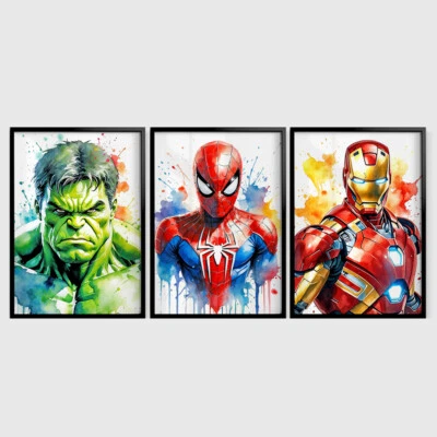Set of 3 Marvel Avengers Superhero Bedroom Gaming Room Wall Art Print Poster Set - Image 1 of 2