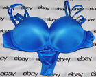 NEW Victoria's Secret Bombshell Plunge Bra Blue Satin 36B & Thong Set Medium VS — photo 1