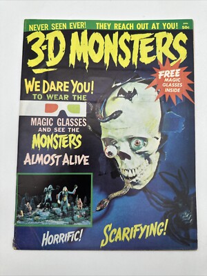 3-D Monsters #1 1964 Horror Monster Movie Fanzine Attached Glasses RARE HTF
