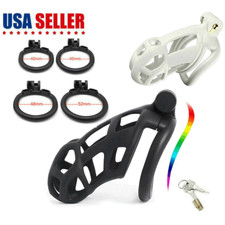 Cobra Male Chastity Cage Lock Device Kit W/ 4-Rings Virginity Device 5-Sizes USA